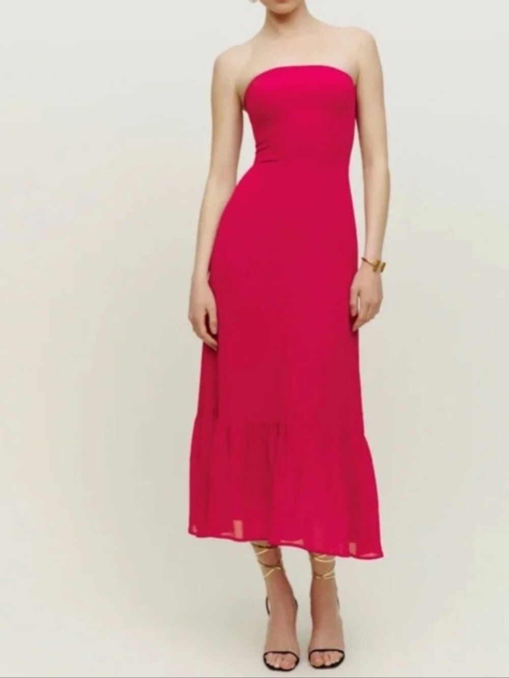 Reformation Arta Midi Dress Strapless Wedding Guest